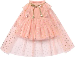 IDOPIP Toddler Girls Velvet Romper Dress with Cloak Cape Outfit Princess Star Glitters Tulle Dress Cute Christmas Party Gown