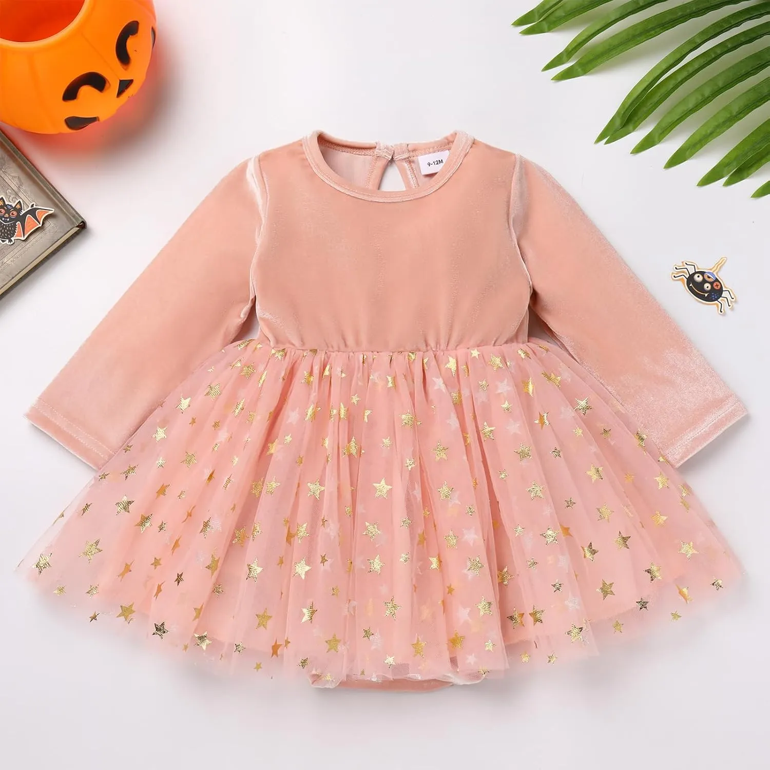 IDOPIP Toddler Girls Velvet Romper Dress with Cloak Cape Outfit Princess Star Glitters Tulle Dress Cute Christmas Party Gown