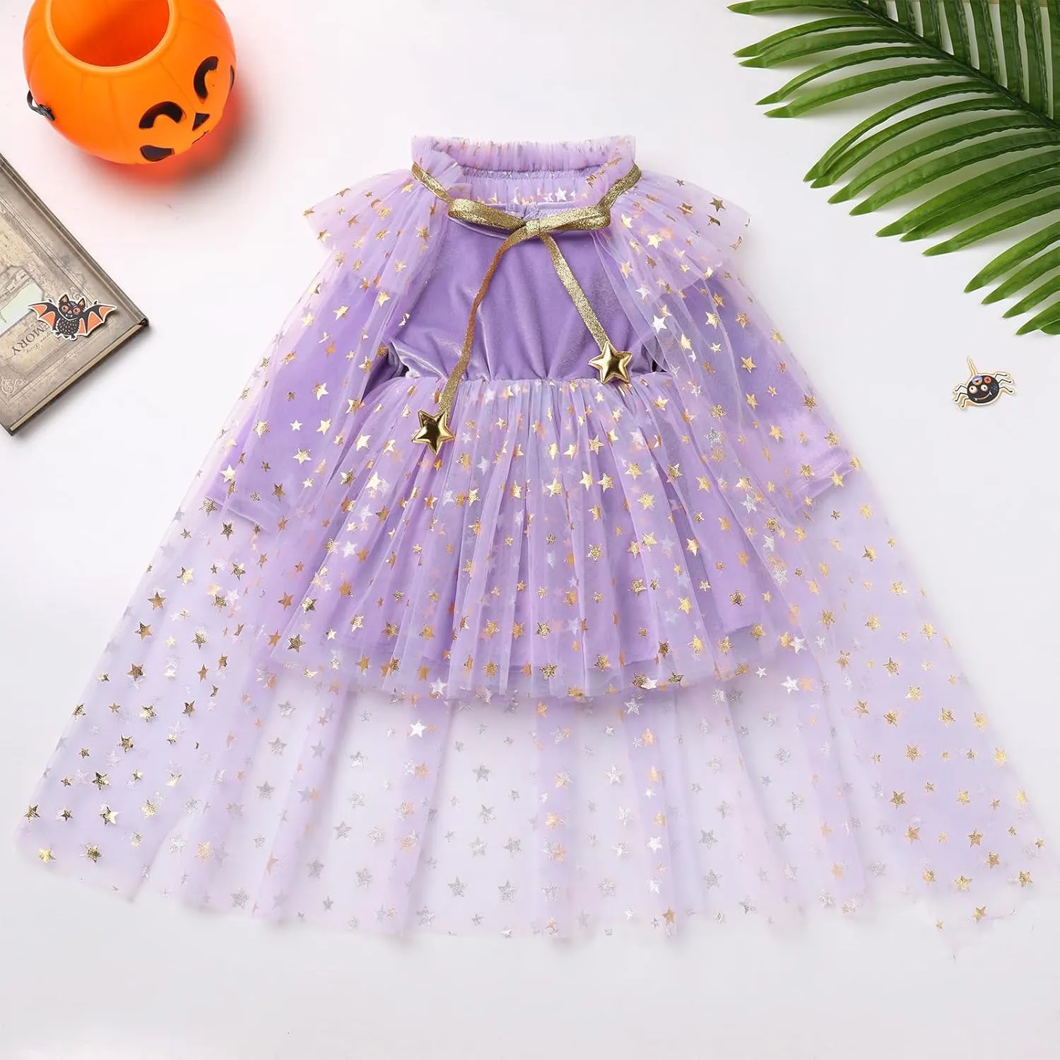 IDOPIP Toddler Girls Velvet Romper Dress with Cloak Cape Outfit Princess Star Glitters Tulle Dress Cute Christmas Party Gown
