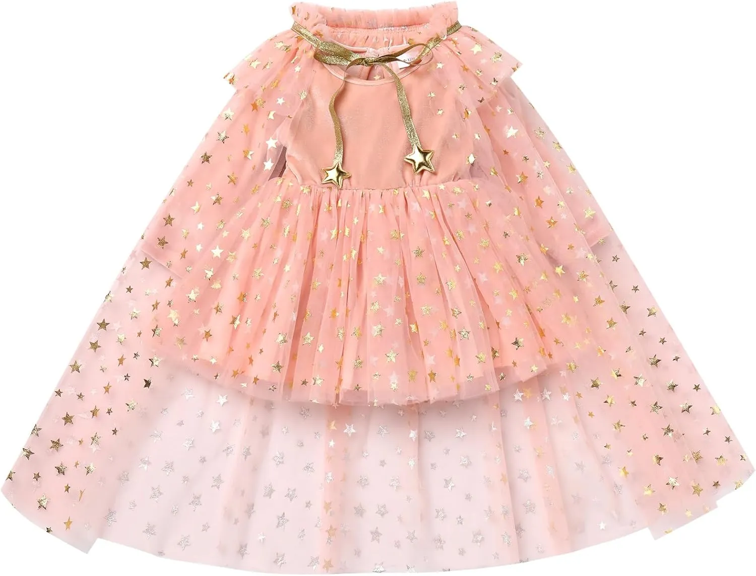 IDOPIP Toddler Girls Velvet Romper Dress with Cloak Cape Outfit Princess Star Glitters Tulle Dress Cute Christmas Party Gown