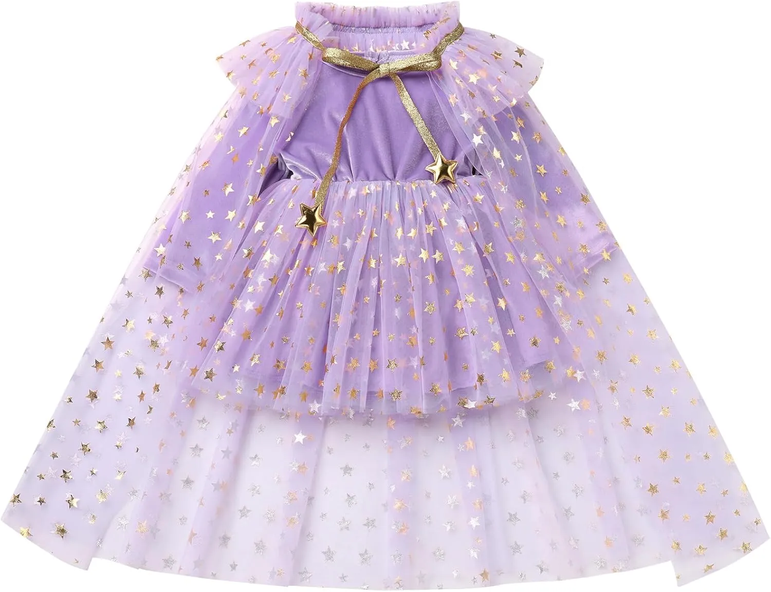 IDOPIP Toddler Girls Velvet Romper Dress with Cloak Cape Outfit Princess Star Glitters Tulle Dress Cute Christmas Party Gown