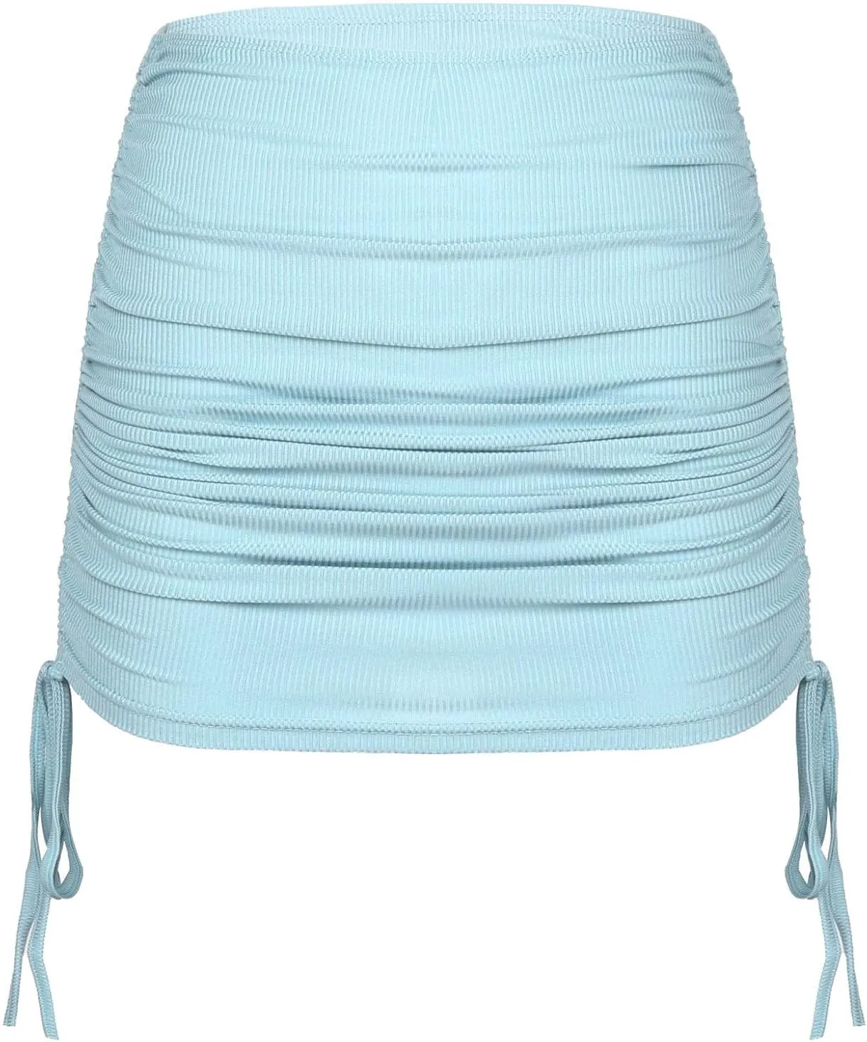 iiniim Women's Ribbed High Waist Ruched Side Drawstring Bodycon Skirt Stretchy Mini Pencil Skirts