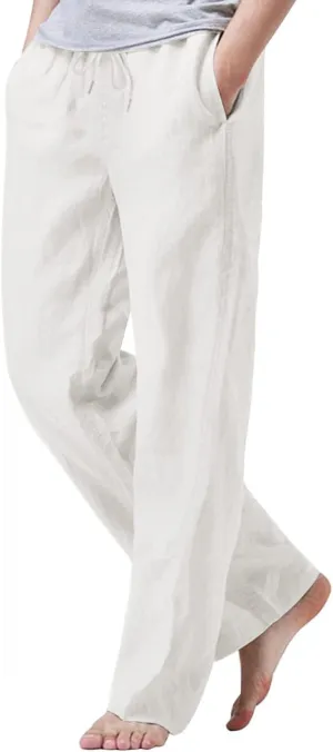 iWoo Linen Pants Men Casual 2025 Summer Beach Elastic Drawstring Waist Yoga Pants Travel Baggy Work Pant Pajama