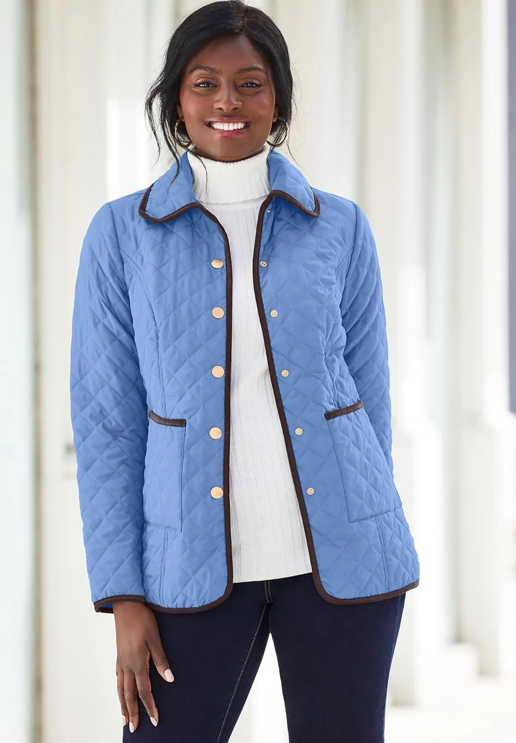 Jessica London Women's Plus Size Snap-Front Quilted Coat