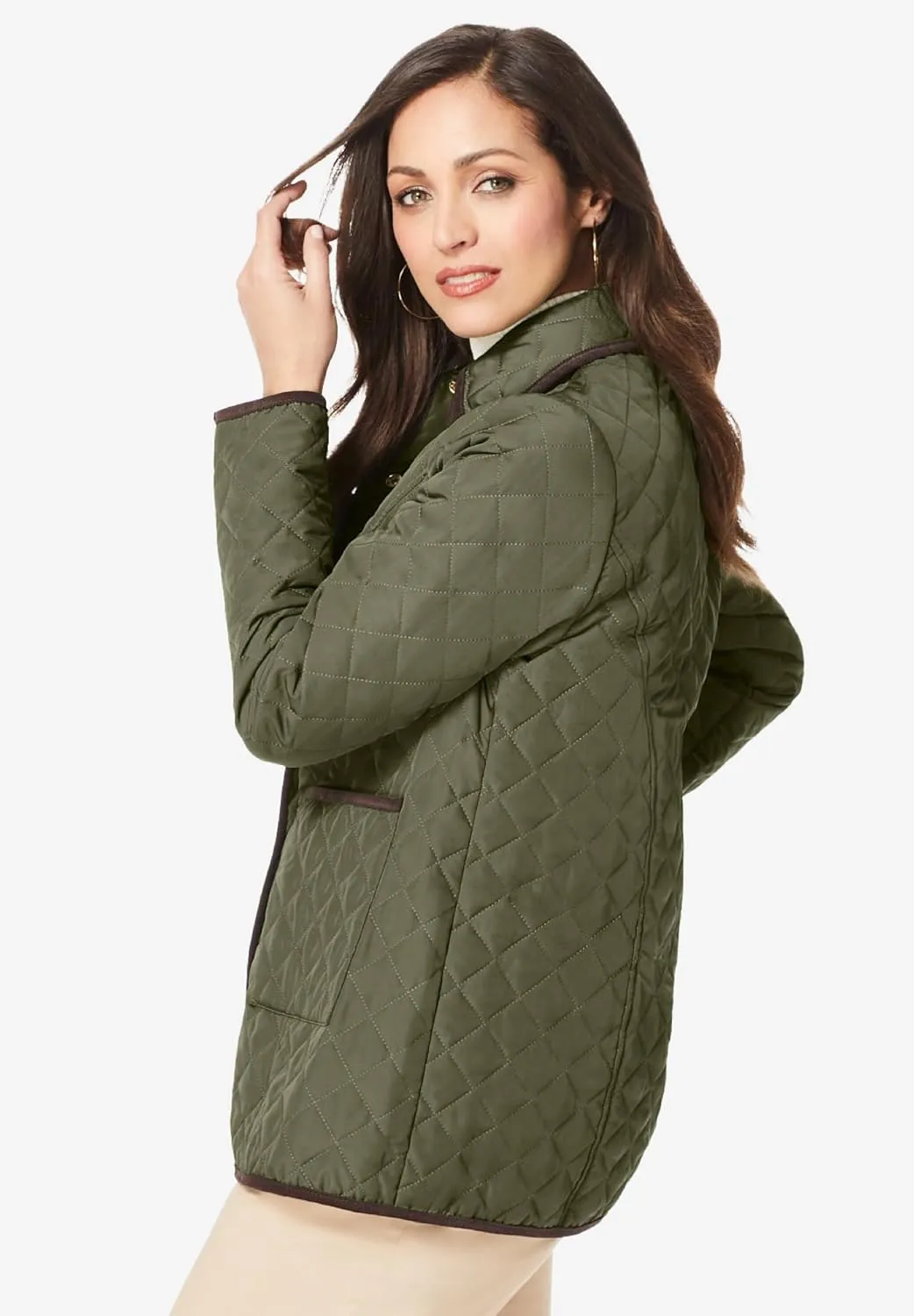 Jessica London Women's Plus Size Snap-Front Quilted Coat