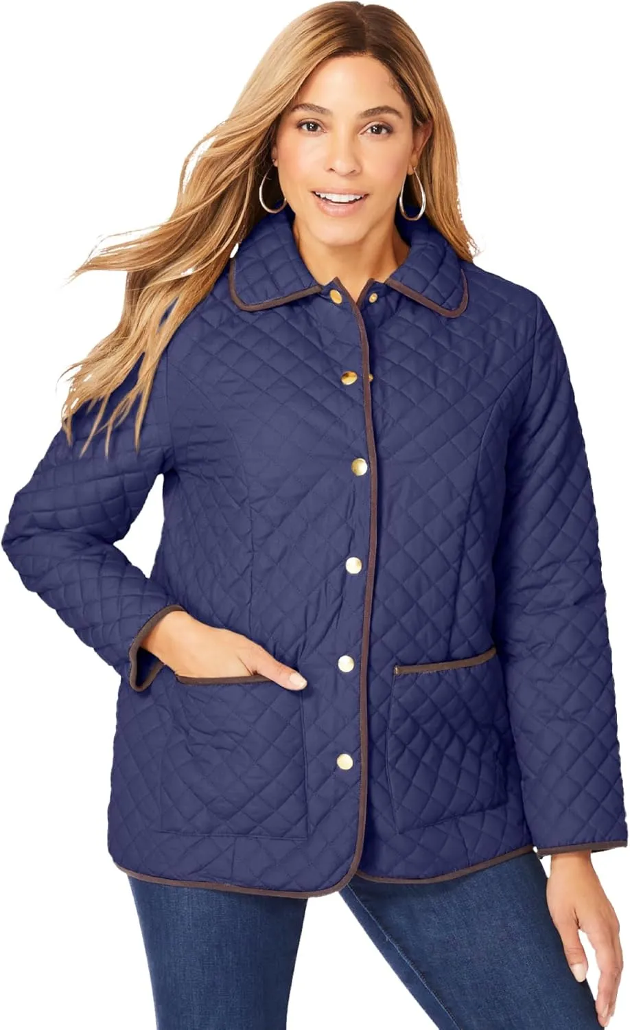 Jessica London Women's Plus Size Snap-Front Quilted Coat