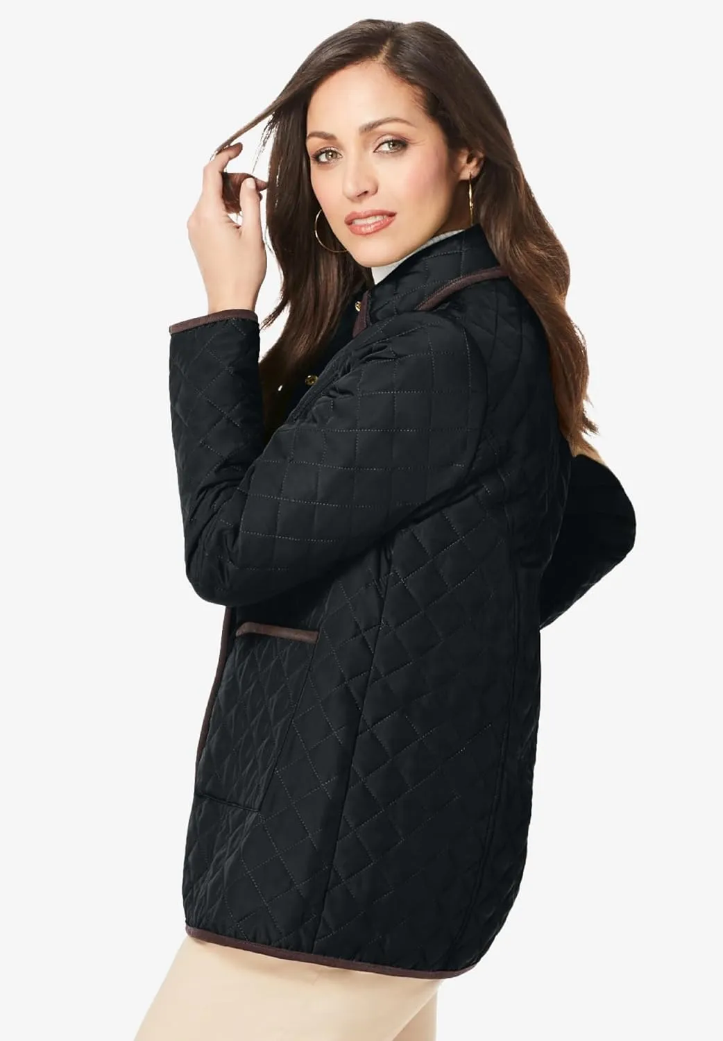 Jessica London Women's Plus Size Snap-Front Quilted Coat