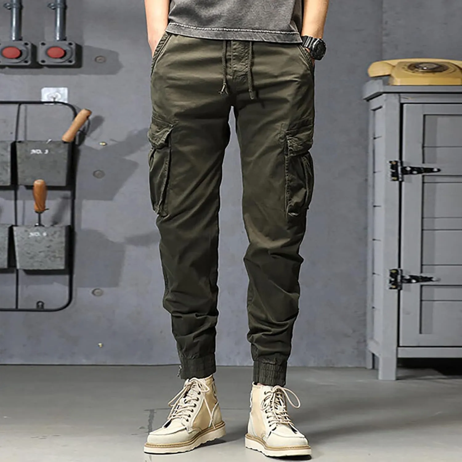 Jogger Pants for Men 2024 Outdoor Tactical Pants Cotton Drawstring Waist Running Workout Harem Pants Hiking Pants