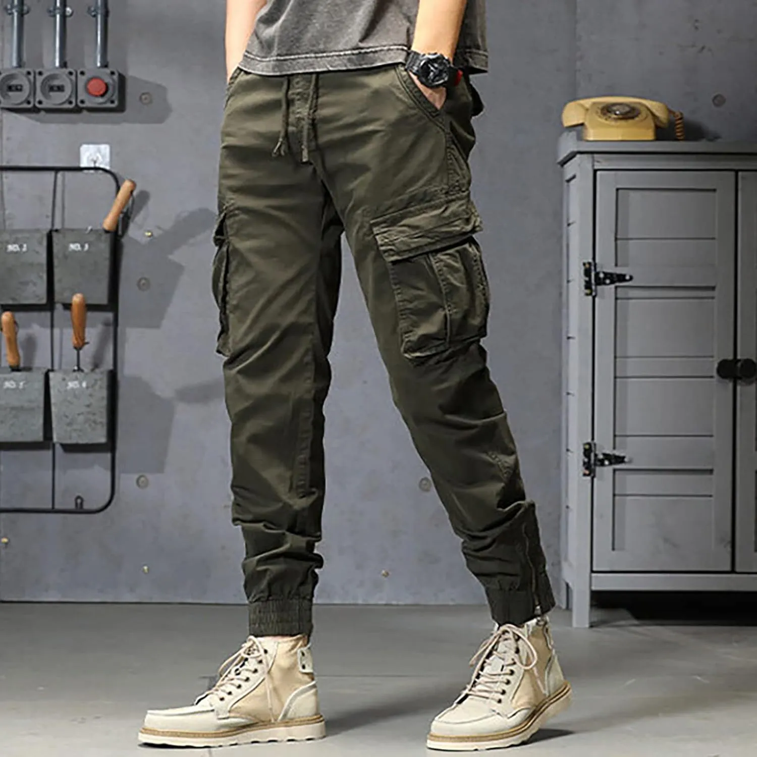 Jogger Pants for Men 2024 Outdoor Tactical Pants Cotton Drawstring Waist Running Workout Harem Pants Hiking Pants