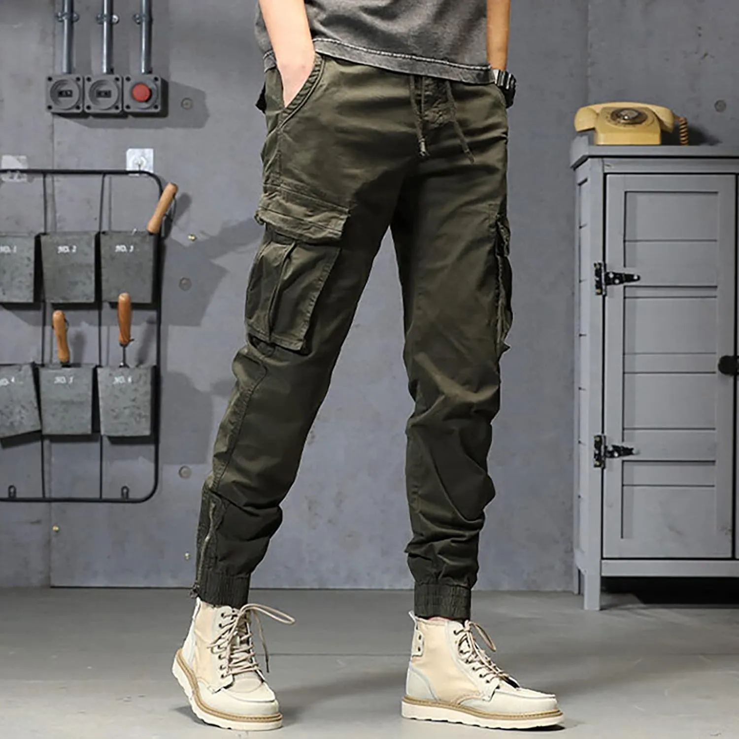 Jogger Pants for Men 2024 Outdoor Tactical Pants Cotton Drawstring Waist Running Workout Harem Pants Hiking Pants