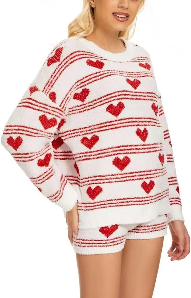 Juakoso Women Christmas Pajama Shorts Set Casual Cute Long Sleeve Button Down Shirt and Pants Loungewear 2 Piece Pjs Set