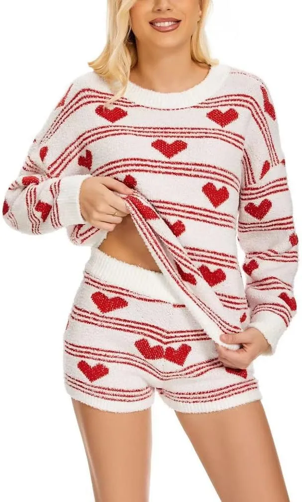 Juakoso Women Christmas Pajama Shorts Set Casual Cute Long Sleeve Button Down Shirt and Pants Loungewear 2 Piece Pjs Set