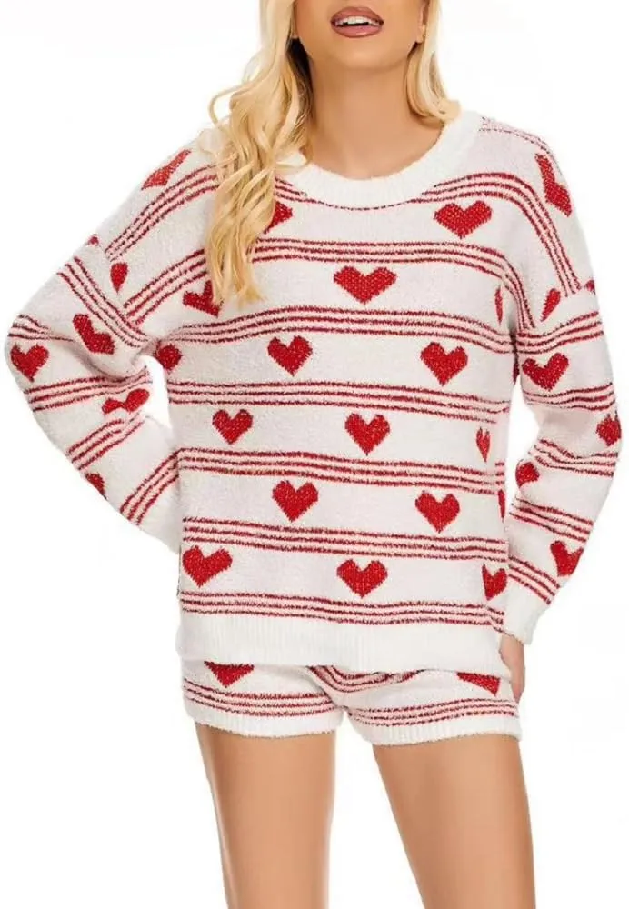 Juakoso Women Christmas Pajama Shorts Set Casual Cute Long Sleeve Button Down Shirt and Pants Loungewear 2 Piece Pjs Set