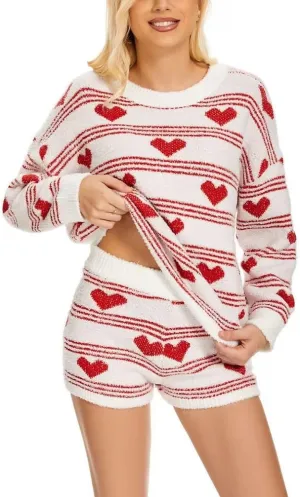 Juakoso Women Christmas Pajama Shorts Set Casual Cute Long Sleeve Button Down Shirt and Pants Loungewear 2 Piece Pjs Set