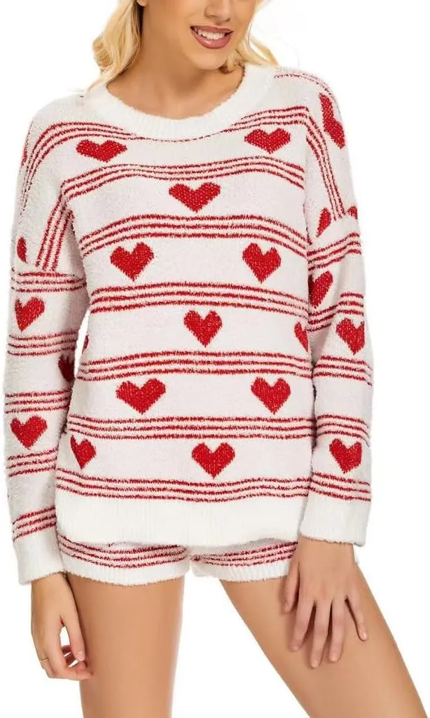Juakoso Women Christmas Pajama Shorts Set Casual Cute Long Sleeve Button Down Shirt and Pants Loungewear 2 Piece Pjs Set