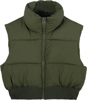 Kissonic Women's Padded Down Vest Puffer Stand Collar Zip Up Crop Sleeveless Jacket