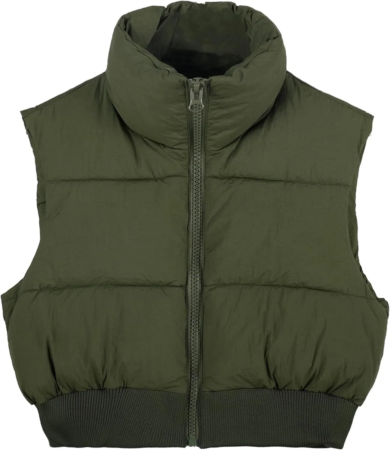 Kissonic Women's Padded Down Vest Puffer Stand Collar Zip Up Crop Sleeveless Jacket