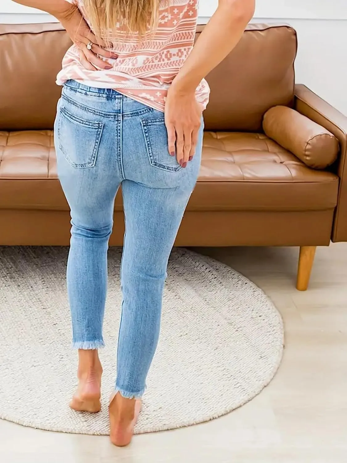 KUNMI Women High Waist Skinny Stretch Ripped Jeans Destroyed Denim Pants Plus Size