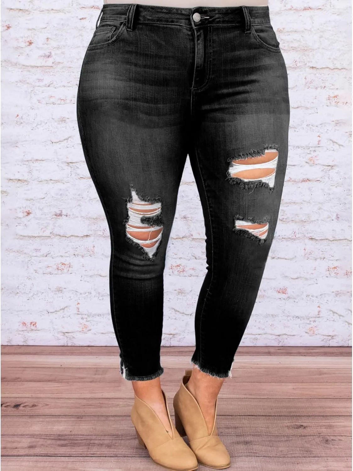 LALAGEN Women 2025 Plus Size Skinny Jeans Stretchy High Waisted Ankle Jean Destroyed Ripped Denim Pants 1X-5X