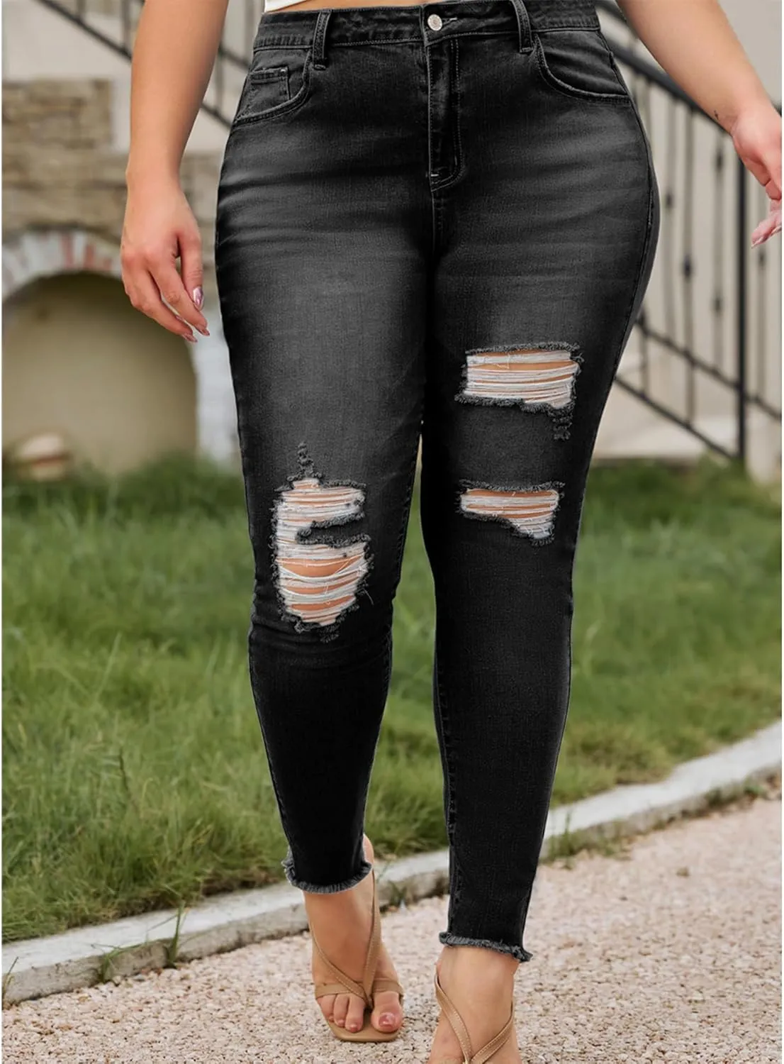 LALAGEN Women 2025 Plus Size Skinny Jeans Stretchy High Waisted Ankle Jean Destroyed Ripped Denim Pants 1X-5X
