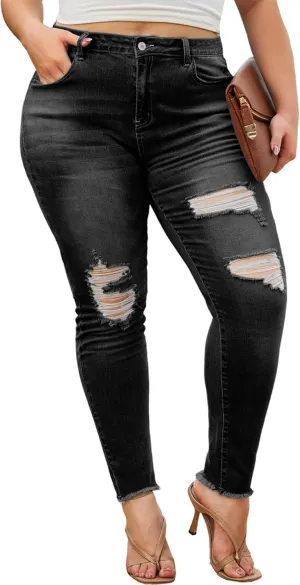 LALAGEN Women 2025 Plus Size Skinny Jeans Stretchy High Waisted Ankle Jean Destroyed Ripped Denim Pants 1X-5X