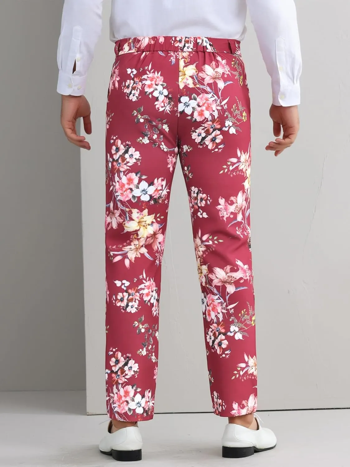 Lars Amadeus Floral Dress Pants for Men's Flat Front Party Prom Flower Printed Slacks