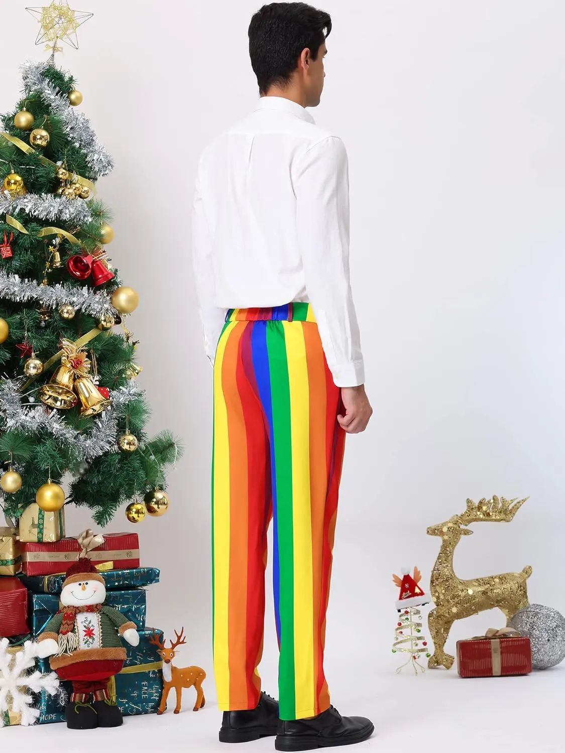 Lars Amadeus Men's Striped Pants Casual Skinny Fit Color Block Pencil Dress Trousers