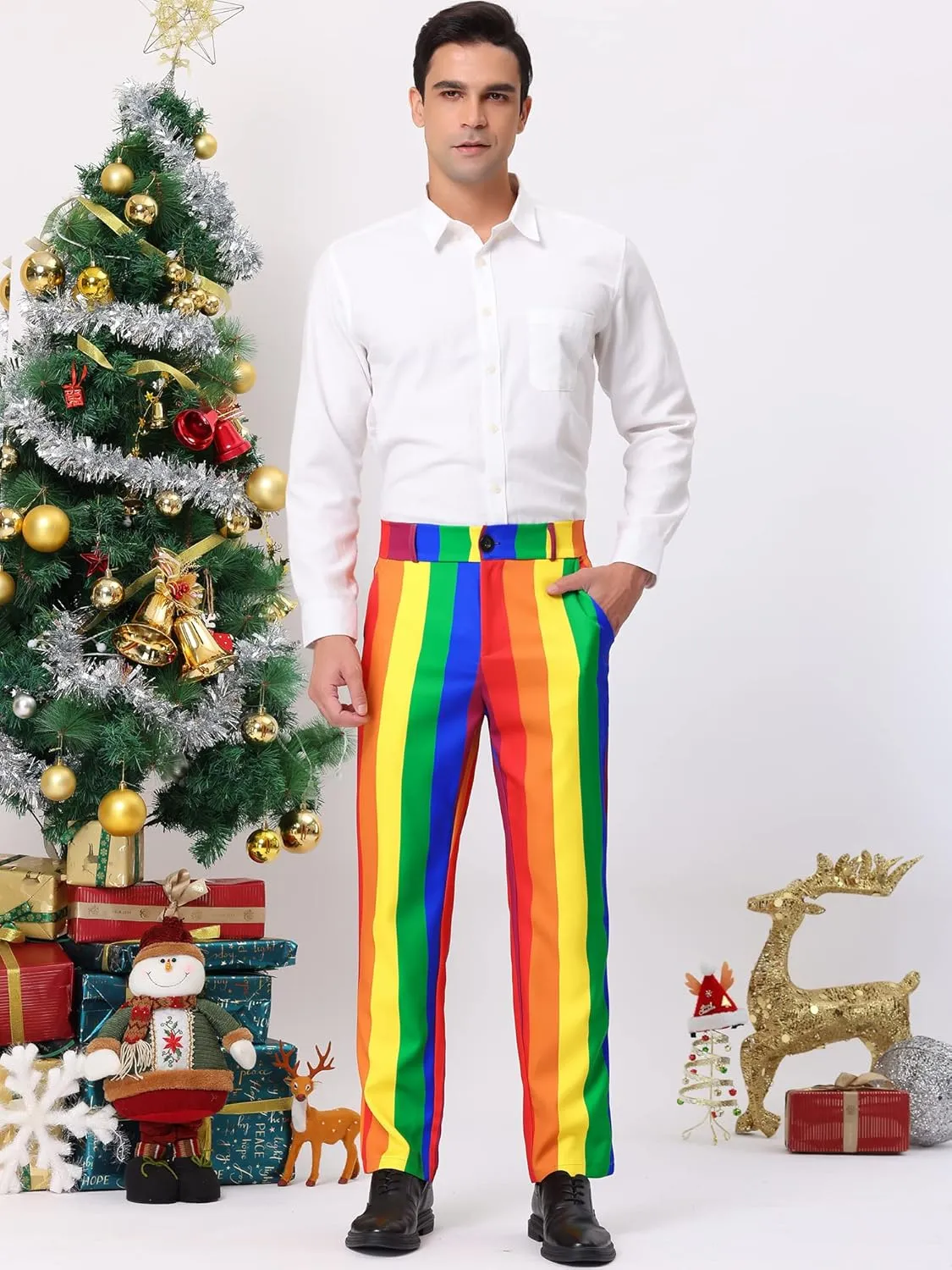 Lars Amadeus Men's Striped Pants Casual Skinny Fit Color Block Pencil Dress Trousers