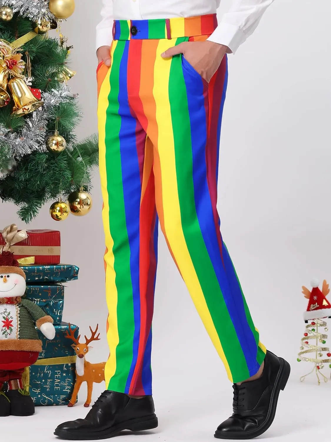 Lars Amadeus Men's Striped Pants Casual Skinny Fit Color Block Pencil Dress Trousers