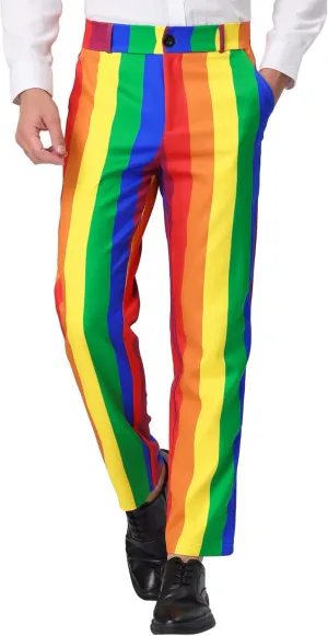 Lars Amadeus Men's Striped Pants Casual Skinny Fit Color Block Pencil Dress Trousers
