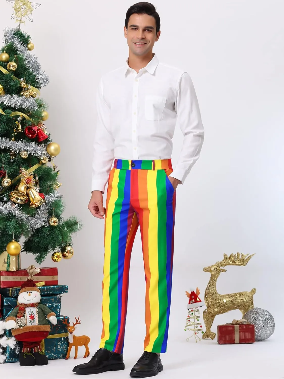Lars Amadeus Men's Striped Pants Casual Skinny Fit Color Block Pencil Dress Trousers