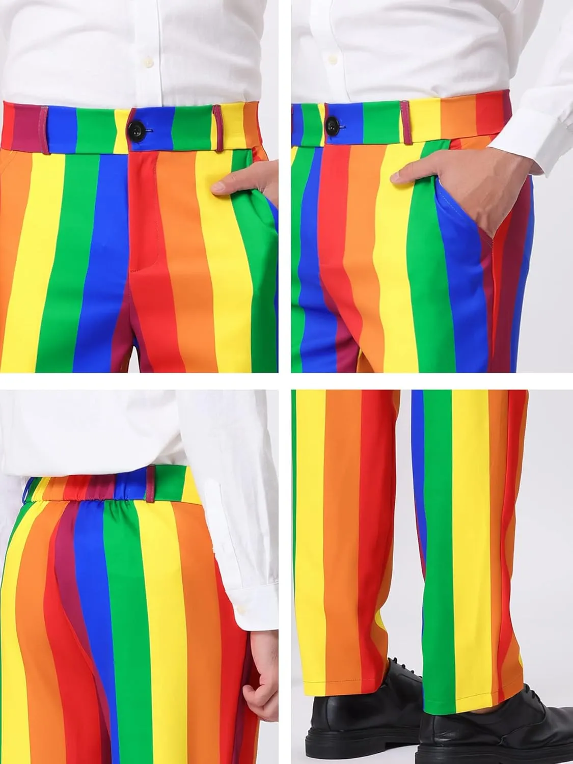 Lars Amadeus Men's Striped Pants Casual Skinny Fit Color Block Pencil Dress Trousers