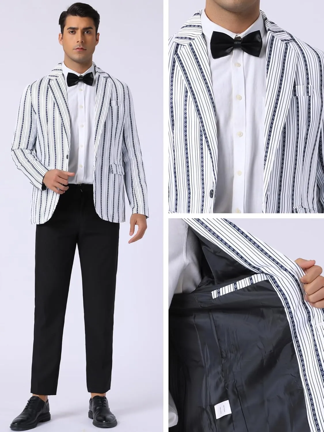 Lars Amadeus Striped Blazer for Men's Single Breasted Contrast Color Retro Sports Coat