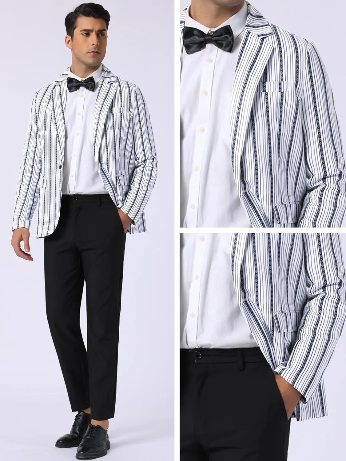 Lars Amadeus Striped Blazer for Men's Single Breasted Contrast Color Retro Sports Coat
