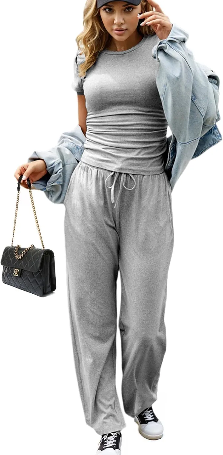 LICOBOD Long sleeve 2 piece Lounge sets for women winter clothes casual Wide Leg Pants comfy Outfits Matching set Streetwear