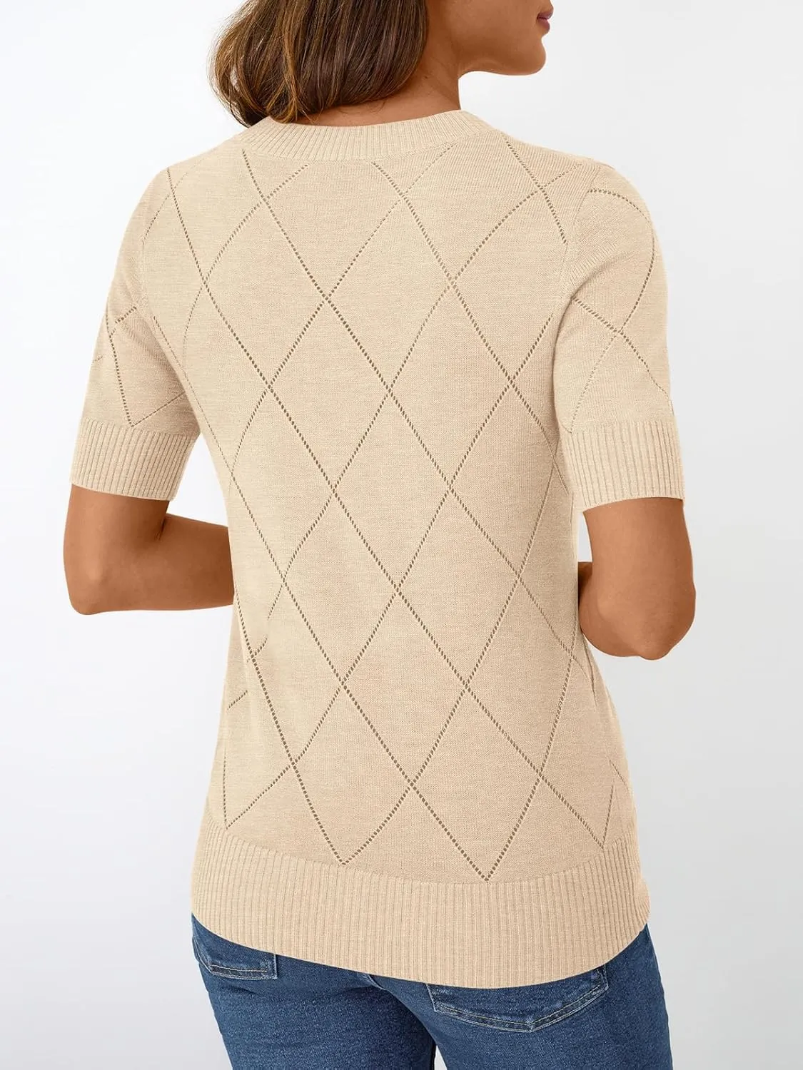 LILLUSORY Womens Knit Hollowed Out Sweater Summer Lightweight Short Sleeve Wool Blend Tops