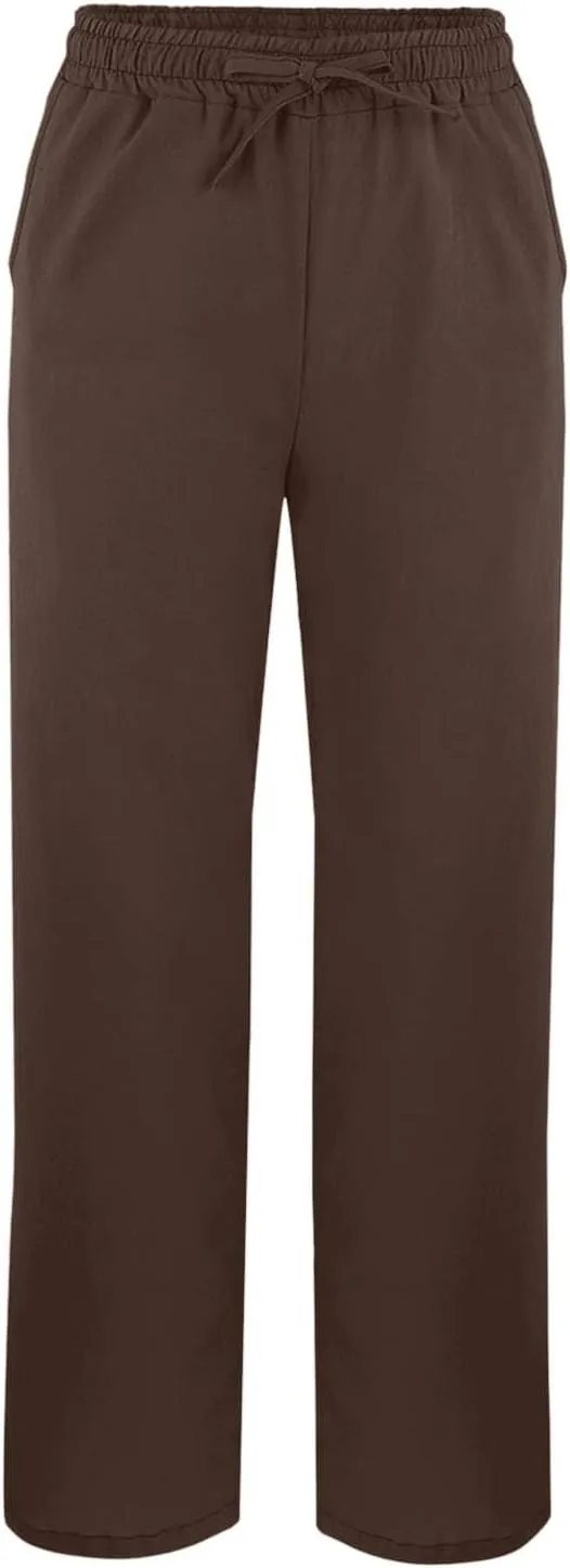 Linen Pants for Women 2025 Summer Casual Lightweight Drawstring Elastic Waist Pants Straight Leg Lounge Trousers