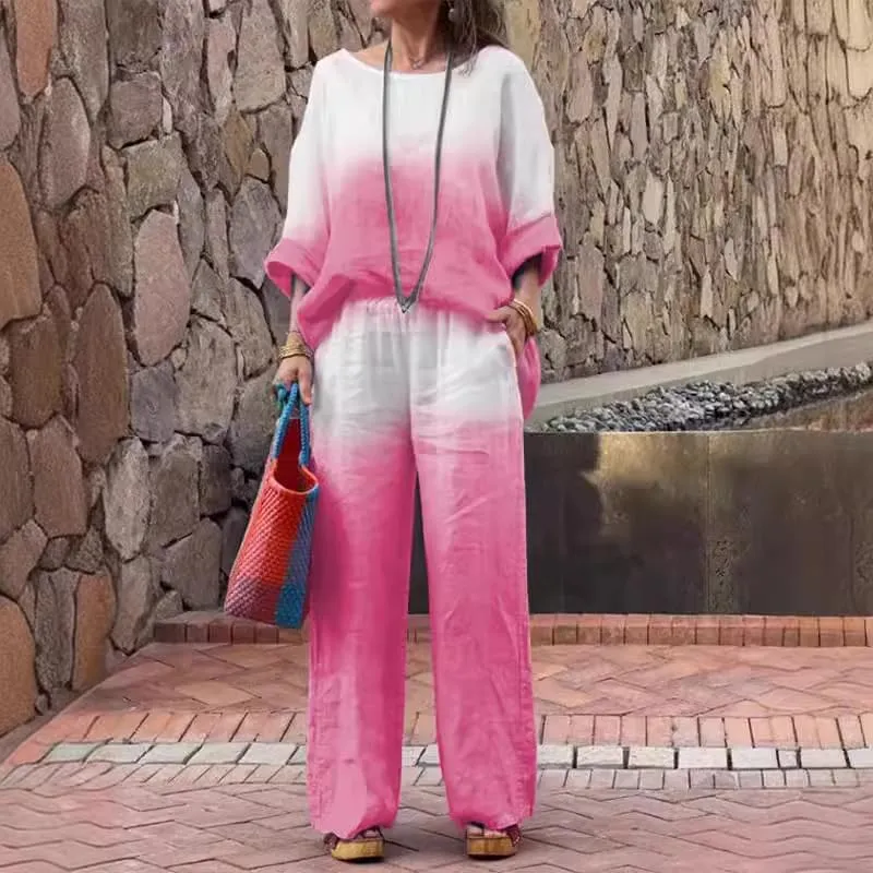 Linen Sets for Women 2 Piece Linen Pants Outfits Casual Long Sleeve Shirts and Wide Leg Pant Linen Suits Plus Size