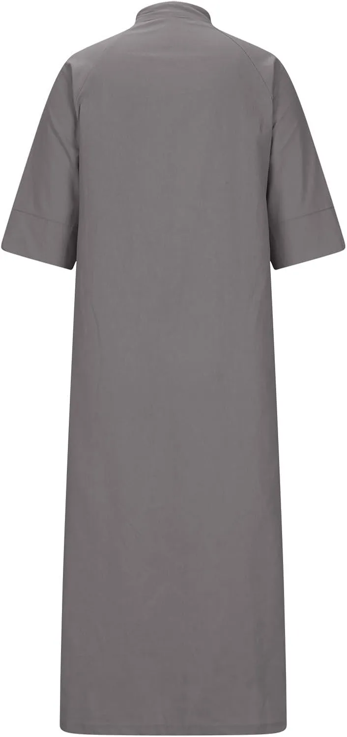 Linen Shirt Dress Women Summer Half Sleeve Lapel Casual Button Down Cotton Tunic Midi Dresses with Pockets Plus Size
