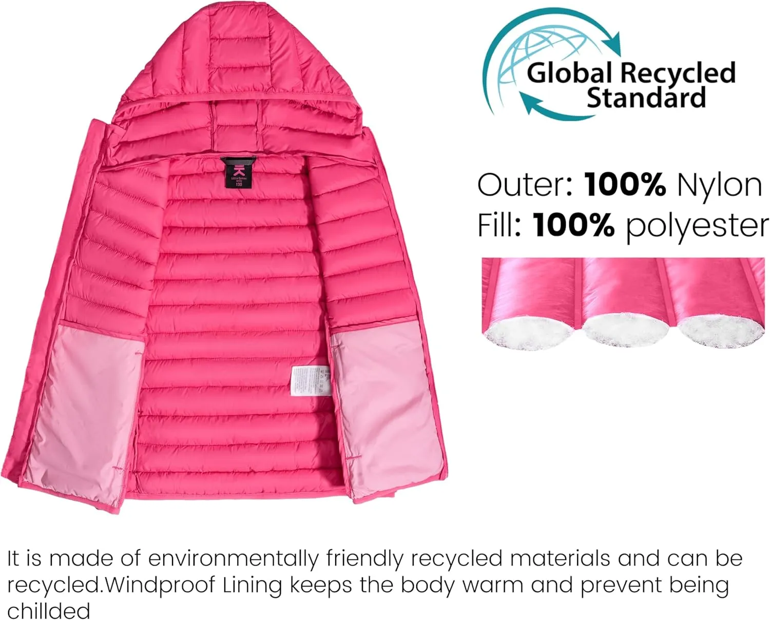 Little Donkey Andy Girls Winter Puffer Vest Packable Lightweight Faux-Down Hooded Sleeveless Jacket 6-14 Years
