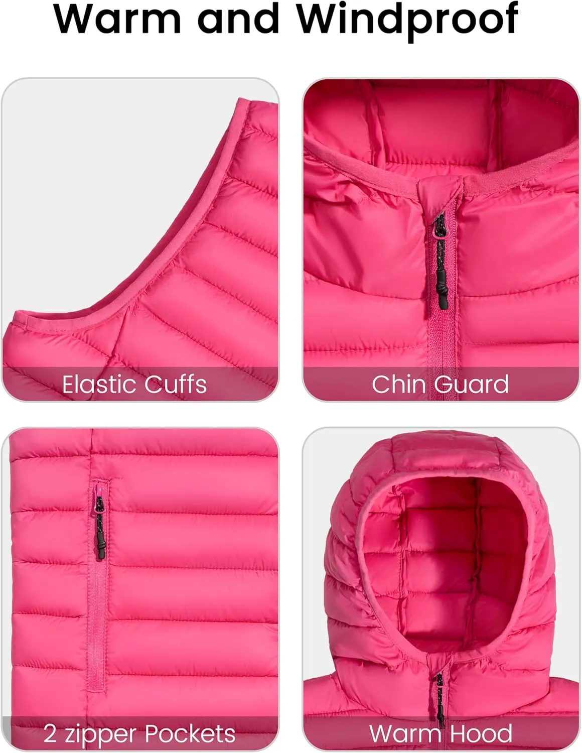Little Donkey Andy Girls Winter Puffer Vest Packable Lightweight Faux-Down Hooded Sleeveless Jacket 6-14 Years