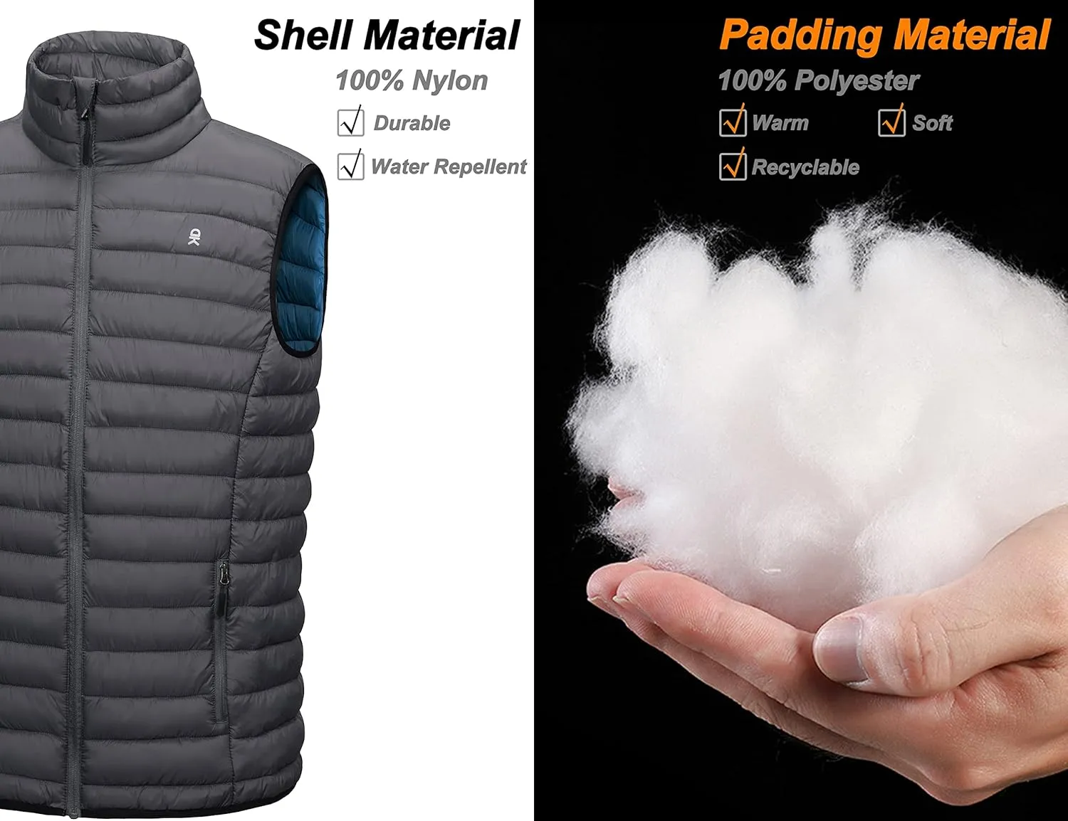 Little Donkey Andy Men's Lightweight Warm Puffer Vest Outdoor Sleeveless Jacket for Golf Hiking Casual Travel