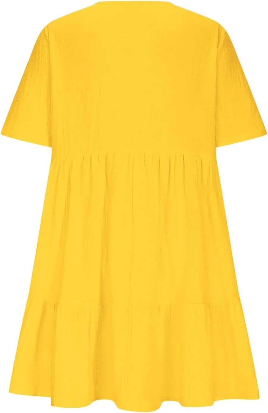 Lmdudan Plus Size Women Babydoll Mini Dress Flowy Ruffle Hem A-Line Dresses Cotton Linen Short Sleeve V Neck Beach Dress