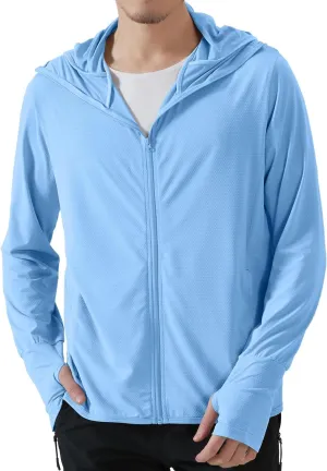 Locachy Men's UPF 50  Sun Protection Outdoor Lightweight Full Zip Hoodie Jacket Long Sleeve Fishing Hiking Performance Shirt