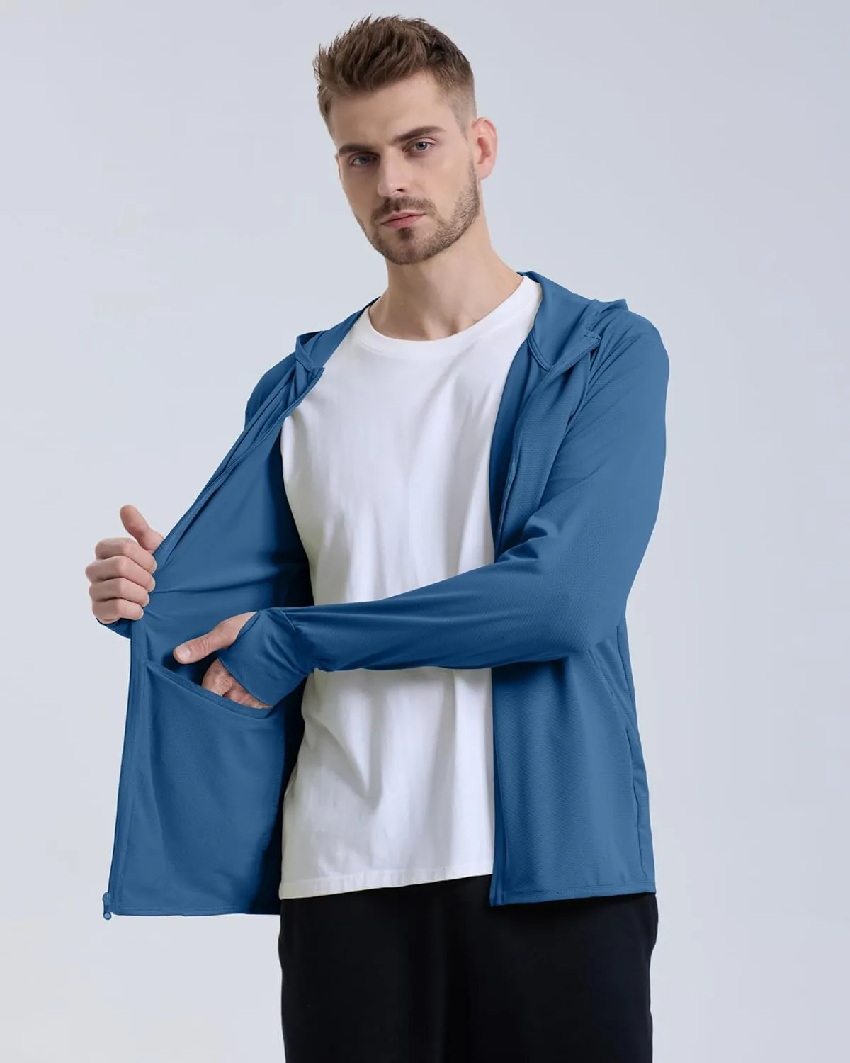 Locachy Men's UPF 50  Sun Protection Outdoor Lightweight Full Zip Hoodie Jacket Long Sleeve Fishing Hiking Performance Shirt