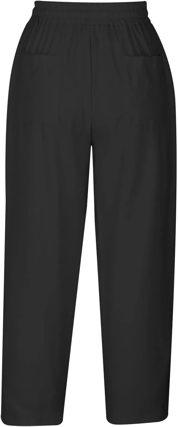 Loose Casual Harlan Pants for Women Drawstring Waist Wide Leg Lounge Pant Summer Casual Cropped Trousers with Pockets