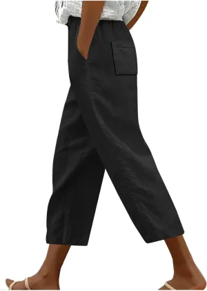 Loose Casual Harlan Pants for Women Drawstring Waist Wide Leg Lounge Pant Summer Casual Cropped Trousers with Pockets
