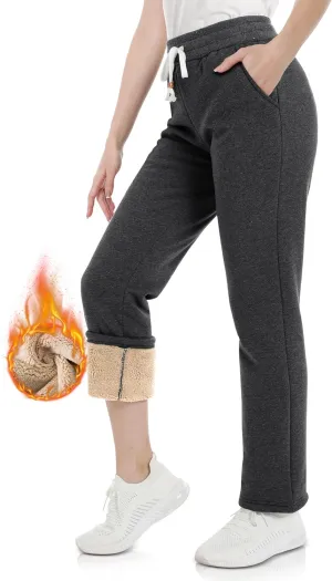 MAGCOMSEN Women's Sherpa Lined Sweatpants with Pockets Warm Thick Fleece Winter Casual Lounge Pants