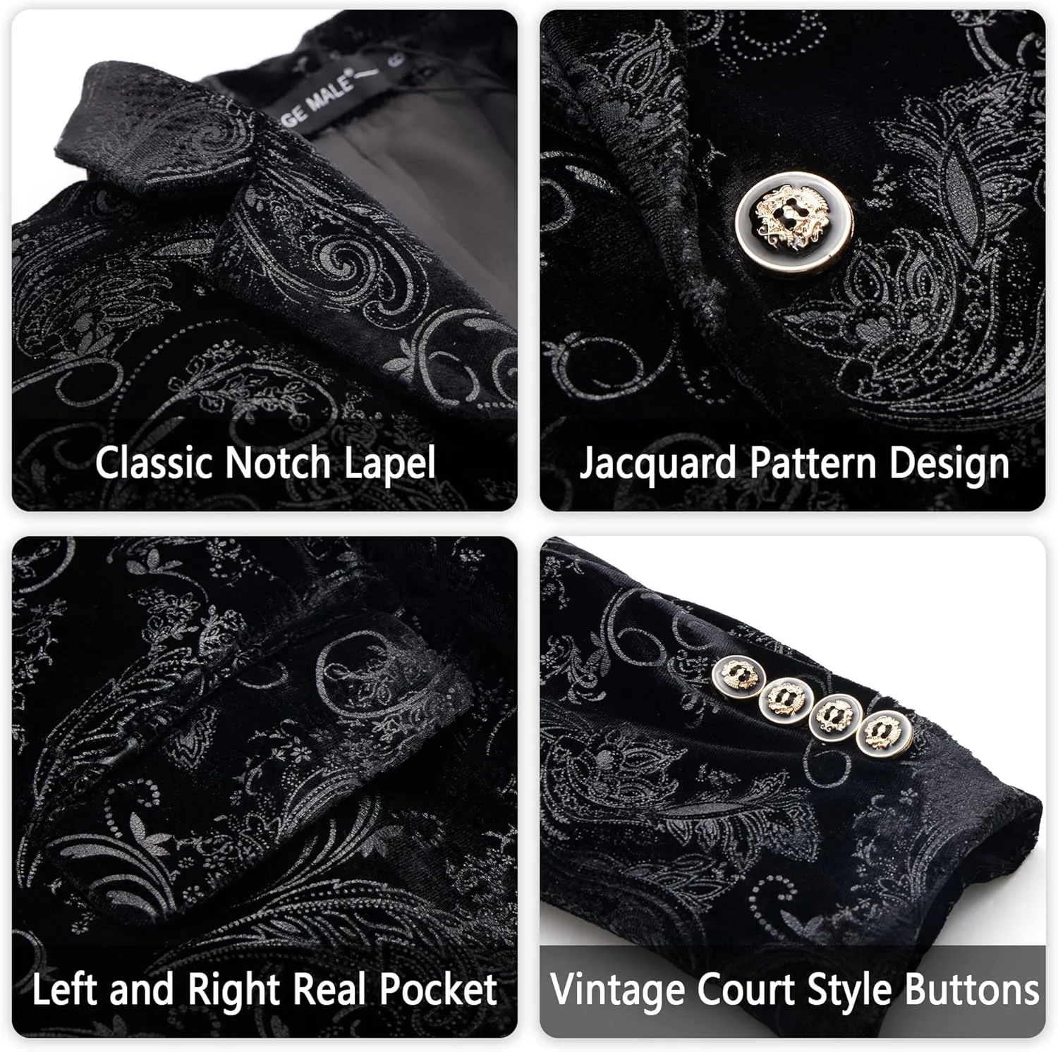 MAGE MALE Boys 3 Pieces Suit Colour Jacquard Slim Fit Jacket Pants Set for Wedding Prom Party Tuxedo with Kids Suspenders