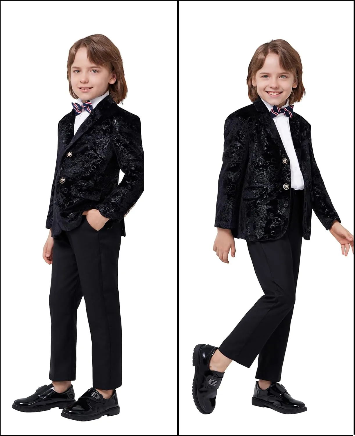 MAGE MALE Boys 3 Pieces Suit Colour Jacquard Slim Fit Jacket Pants Set for Wedding Prom Party Tuxedo with Kids Suspenders